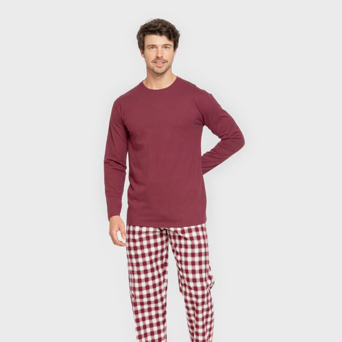 Pijama hombre franela Cuadro Gustavo Burdeos