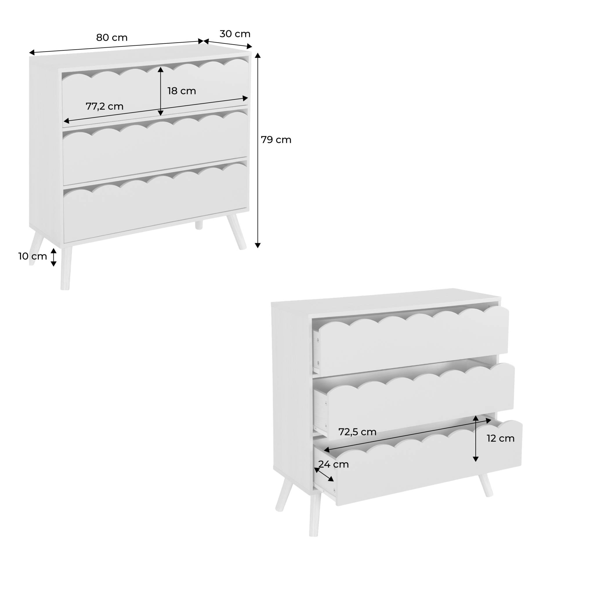Commode enfant décor bois 3 tiroirs AZUR