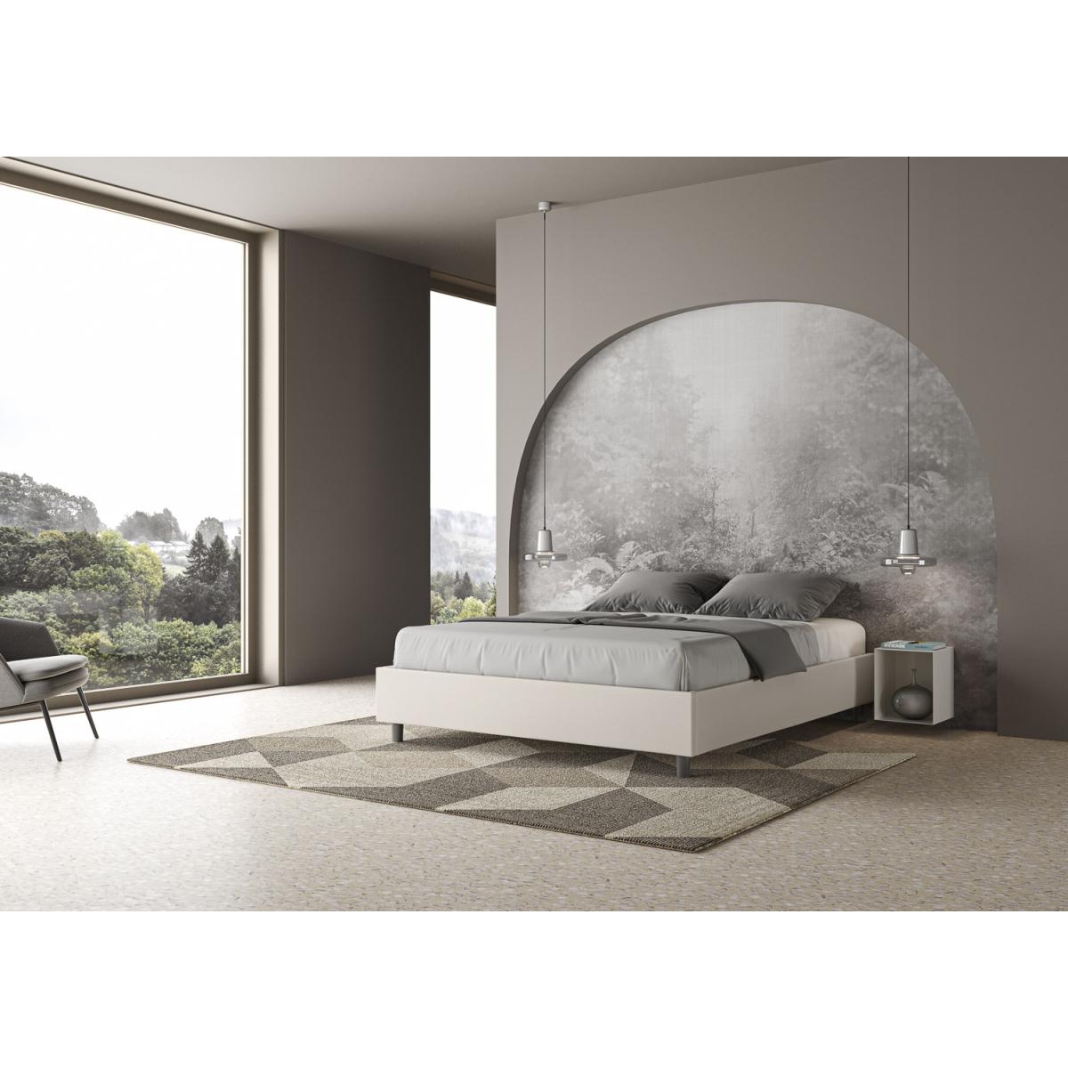 Cama con somier acolchada 160x210 cuero sintético blanco Azelia