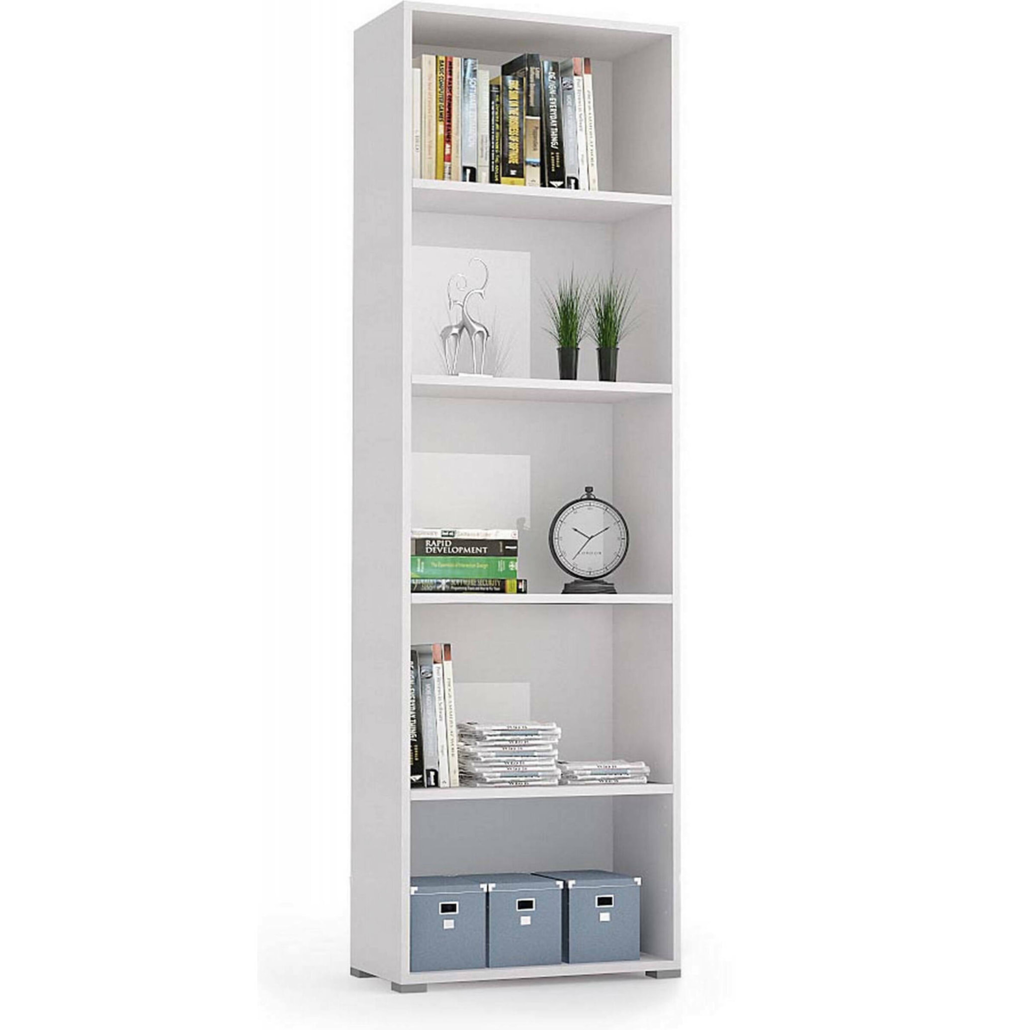 Libreria Girasole, Biblioteca a 4 ripiani regolabili, Scaffale per libri, Mobile da parete con ripiani, 100% Made in Italy, Cm 60x30h195, Bianco