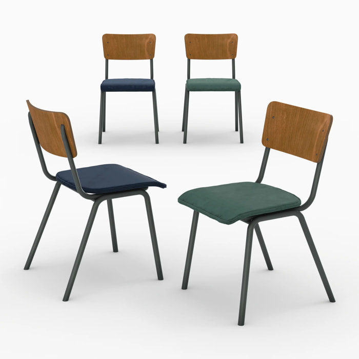 Pack 4 chaises en velours bleu et vert - Nico