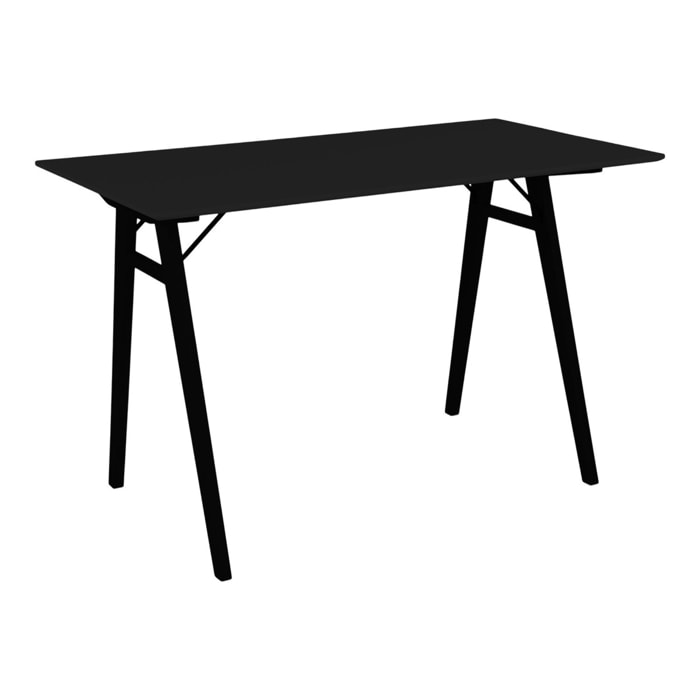 Scrivania Vojens nera con gambe in legno naturale, 120×60×75 cm