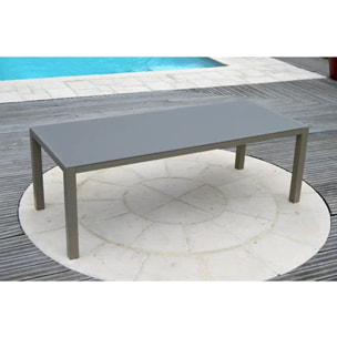 Table de jardin aluminium plateau verre 2,2 m x 0,9m x 0,8 m