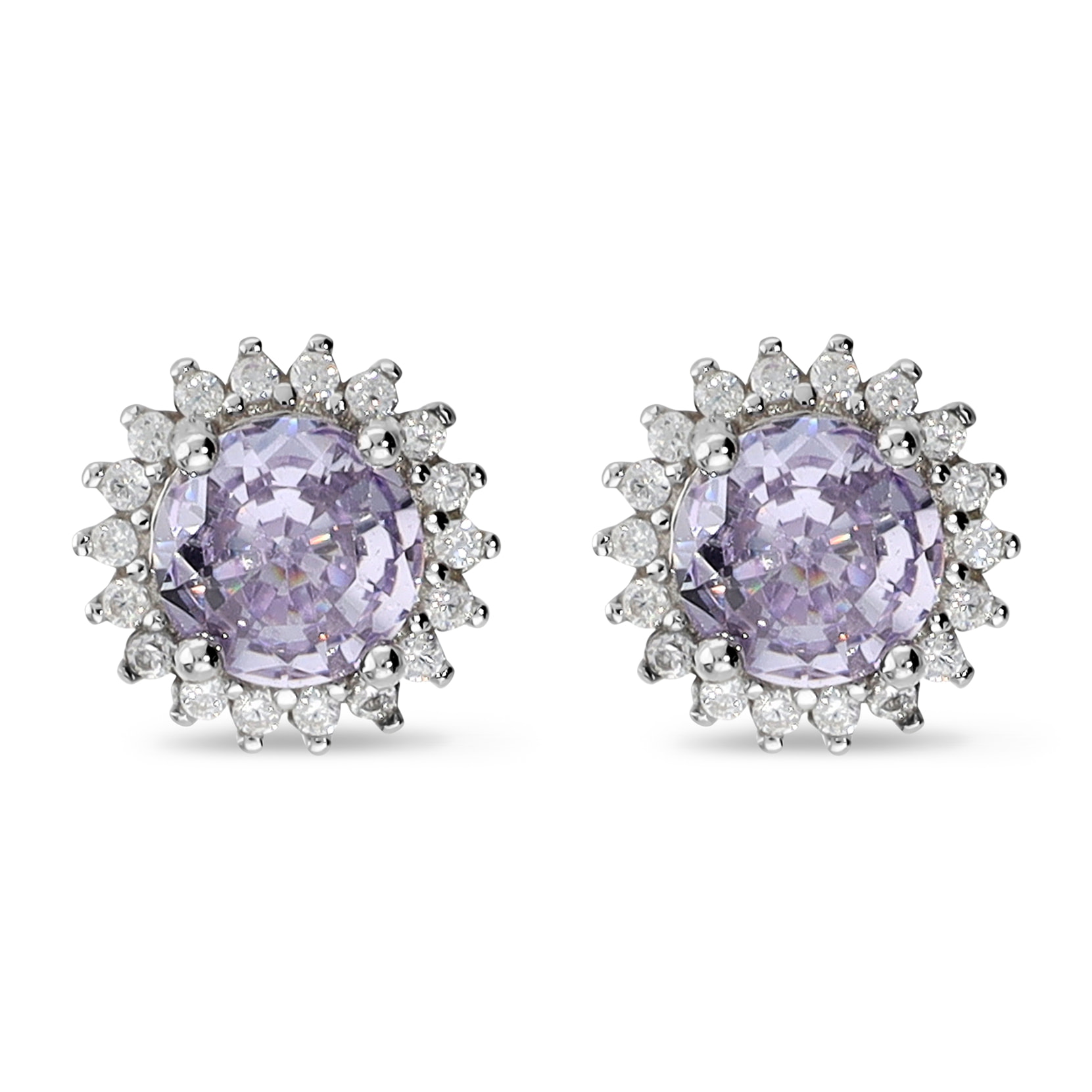 Orecchini Bottone Fiore con Cubic Zirconia Viola