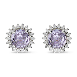 Orecchini Bottone Fiore con Cubic Zirconia Viola