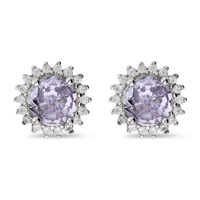 Orecchini Bottone Fiore con Cubic Zirconia Viola