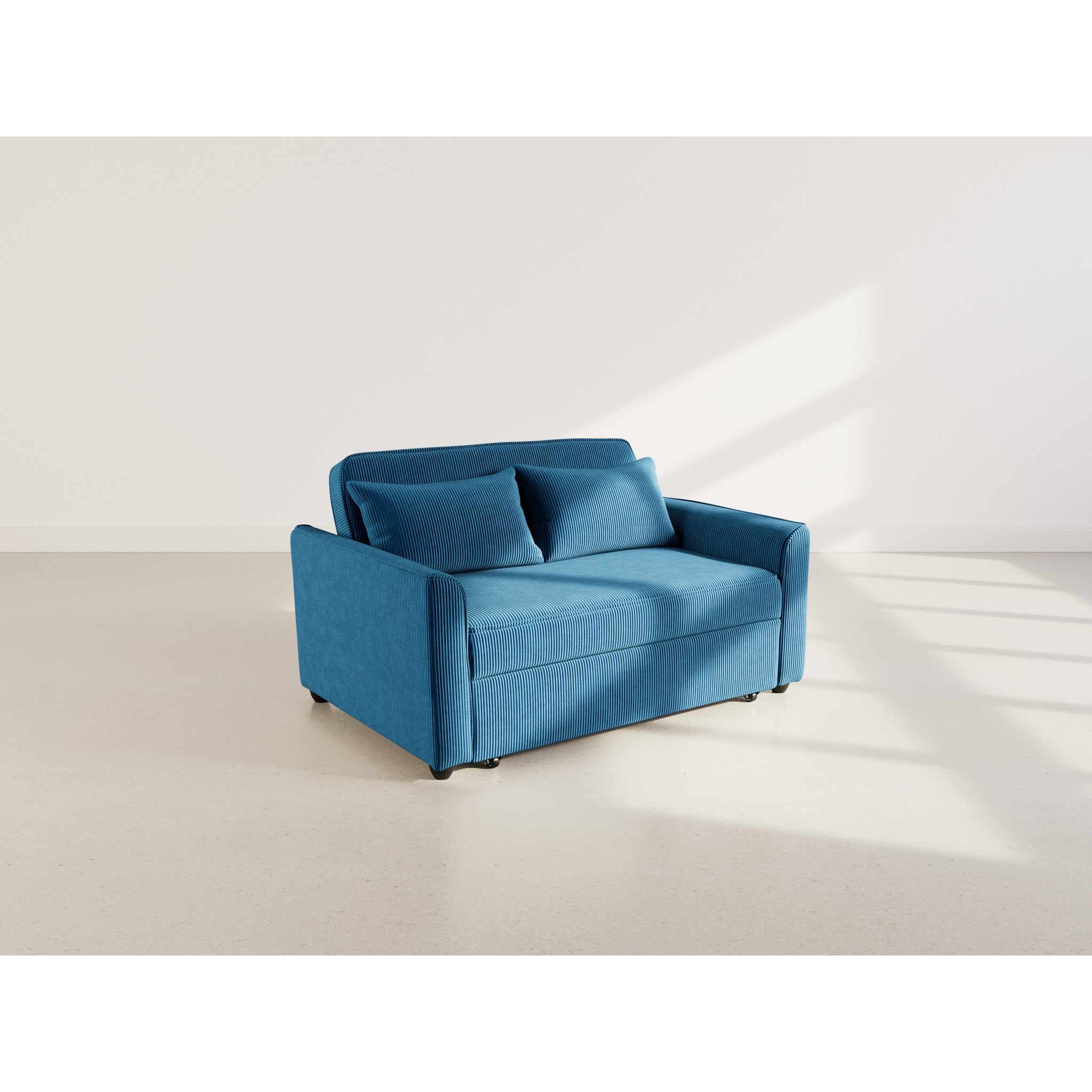 Ernest - Canapé droit 2 places convertible en velours côtelé - Bleu