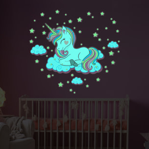 Sticker phosphorescent lumineux - LICORNE DANS LES NUAGES