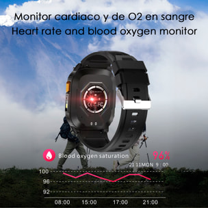 Smartwatch QX18, chiamate bluetooth, GPS + 4 sistemi di localizzazione, torcia, oltre 170 modalità sportive e monitor della salute.