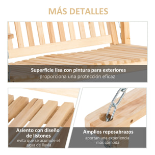 Banco Columpio de Madera de 2 Plazas Banco Balancín Colgante con Reposabrazos Cadenas Ajustables y Diseño Listones Carga 200 kg para Jardín Terraza Balcón 117x69x60 cm Natural