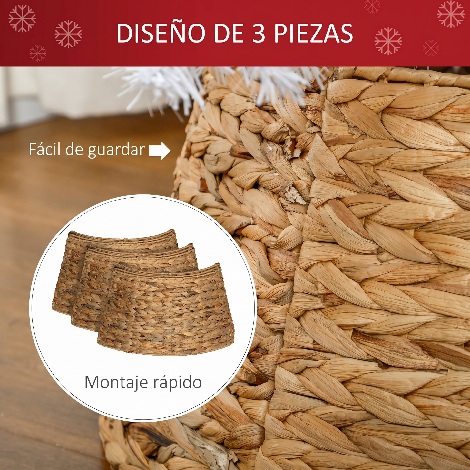 Falda para Árbol de Navidad, Collar de Árbol de Navidad de 60 cm de Jacinto de Agua, Trenzado a Mano para Fiestas, Decoración Festiva, Hogar, Natural