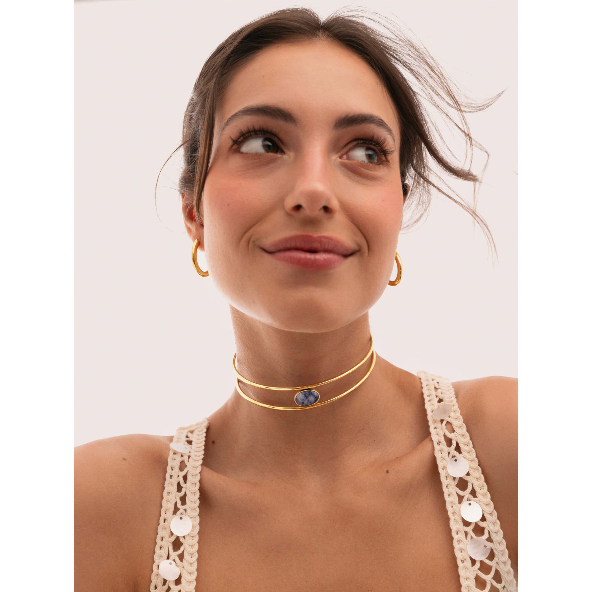 Collana Cianita Acciao Placcato Oro