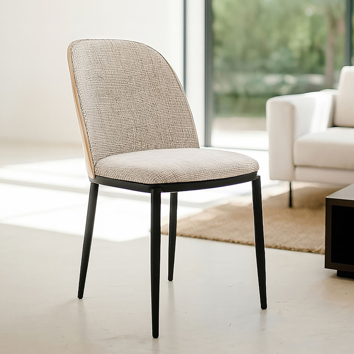 Lot de 2 chaises en tissu beige et dossier en finition noyer MAIA