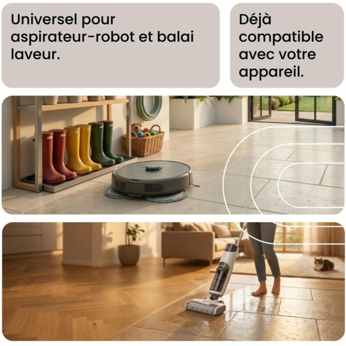 Détergent ESSENTIELB Liquide Nettoyant Sol Universel 1L pour Aspirateur Robot Laveur et Balai Laveur, Anti-Traces