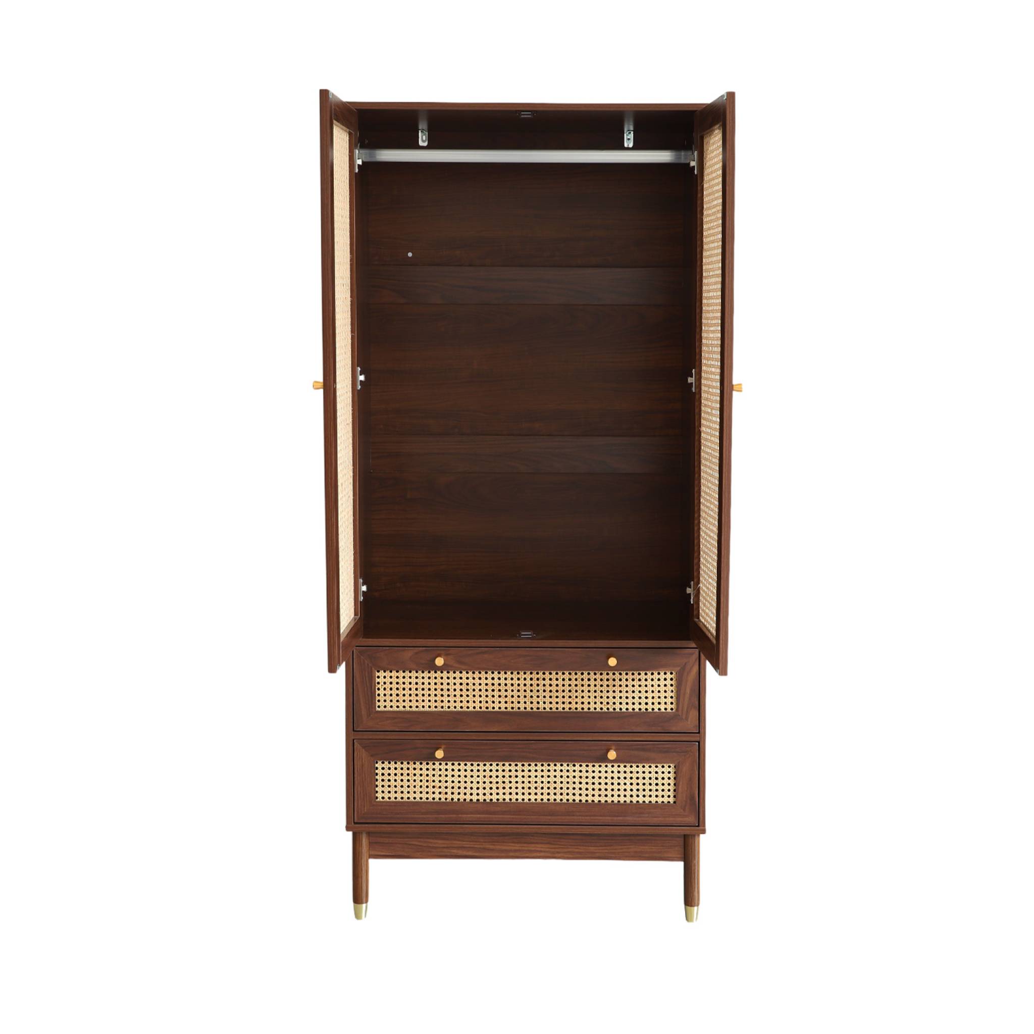 Dressing penderie décor bois et cannage 2 portes, 1 penderie et 2 tiroirs JUDITH