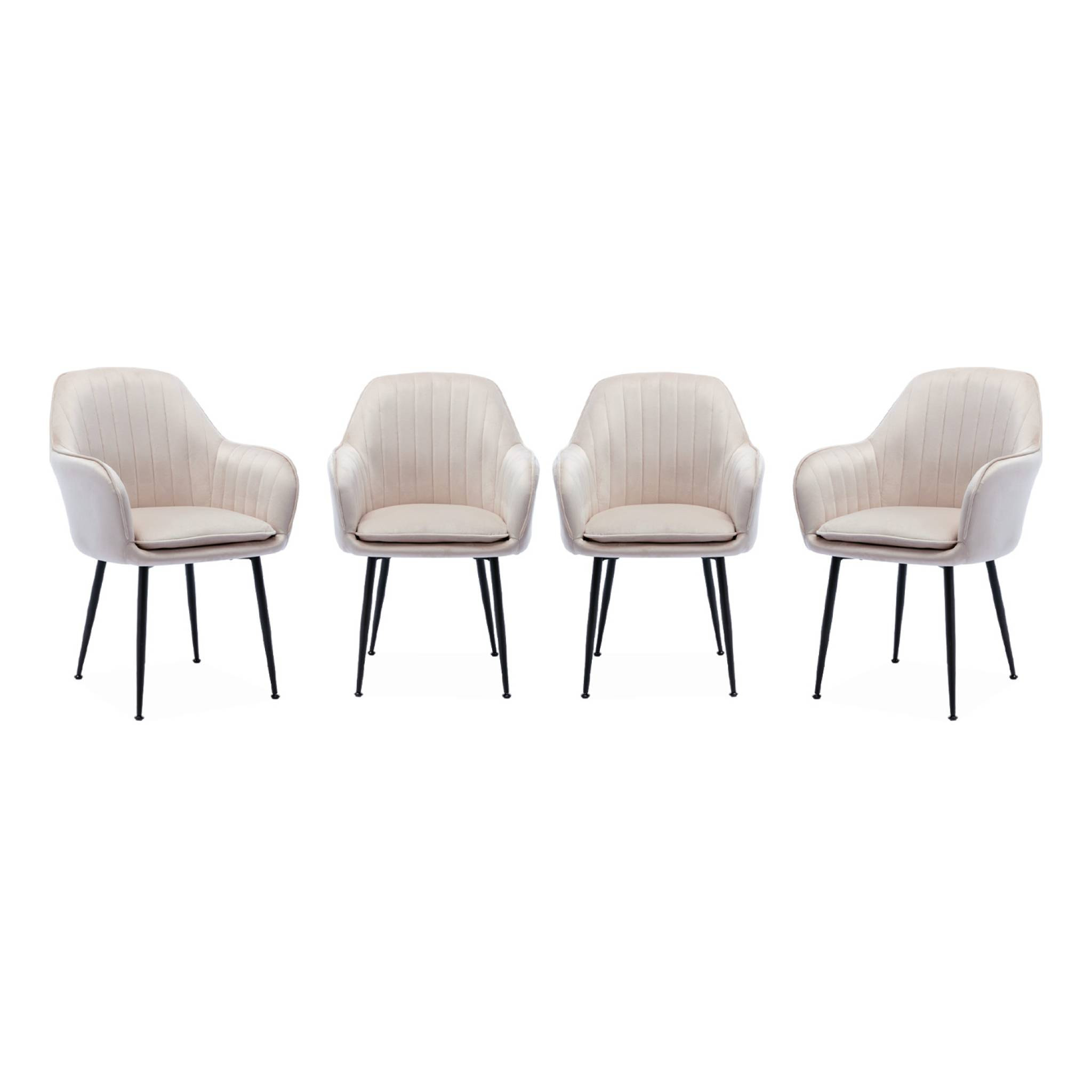 Lot de 4 fauteuils en velours blanc cassé et pieds en métal noir. Shella L 57 x P 59 x H 84.5