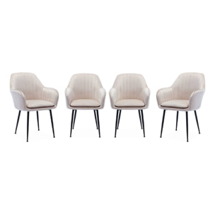 Lot de 4 fauteuils en velours blanc cassé et pieds en métal noir. Shella L 57 x P 59 x H 84.5