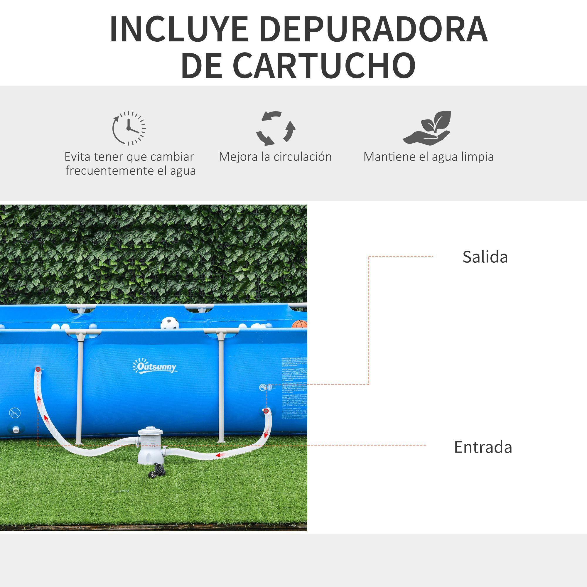 Piscina Desmontable 252x152x65 cm Rectangular con Depuradora Cartucho 2163L Azul