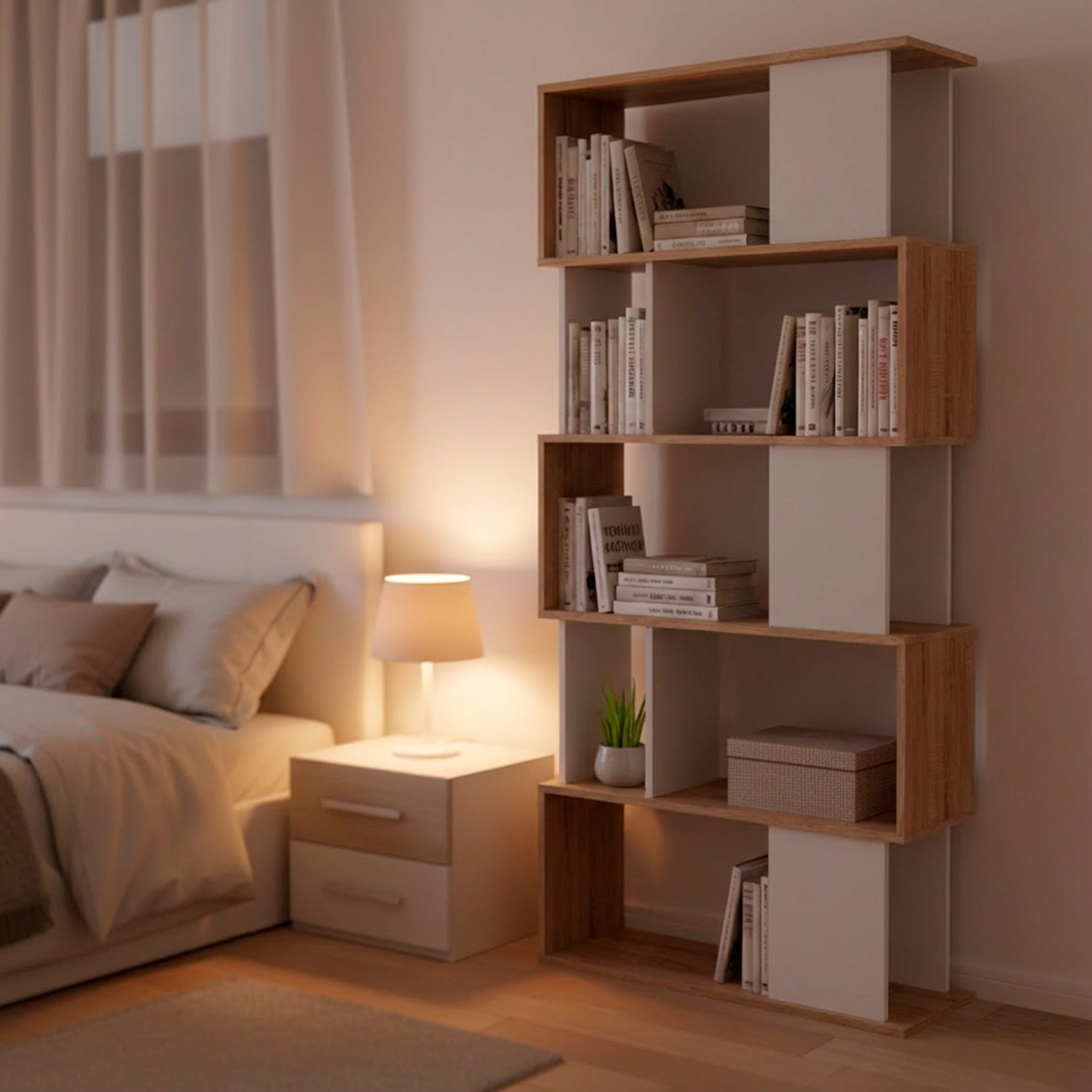 Libreria Moderna a Giorno Con Design Geometrico Asimmetrico Libreria Salvaspazio Ideale Per Soggiorno Studio Ufficio 80x29.5x173.5 cm Rovere e Bianco