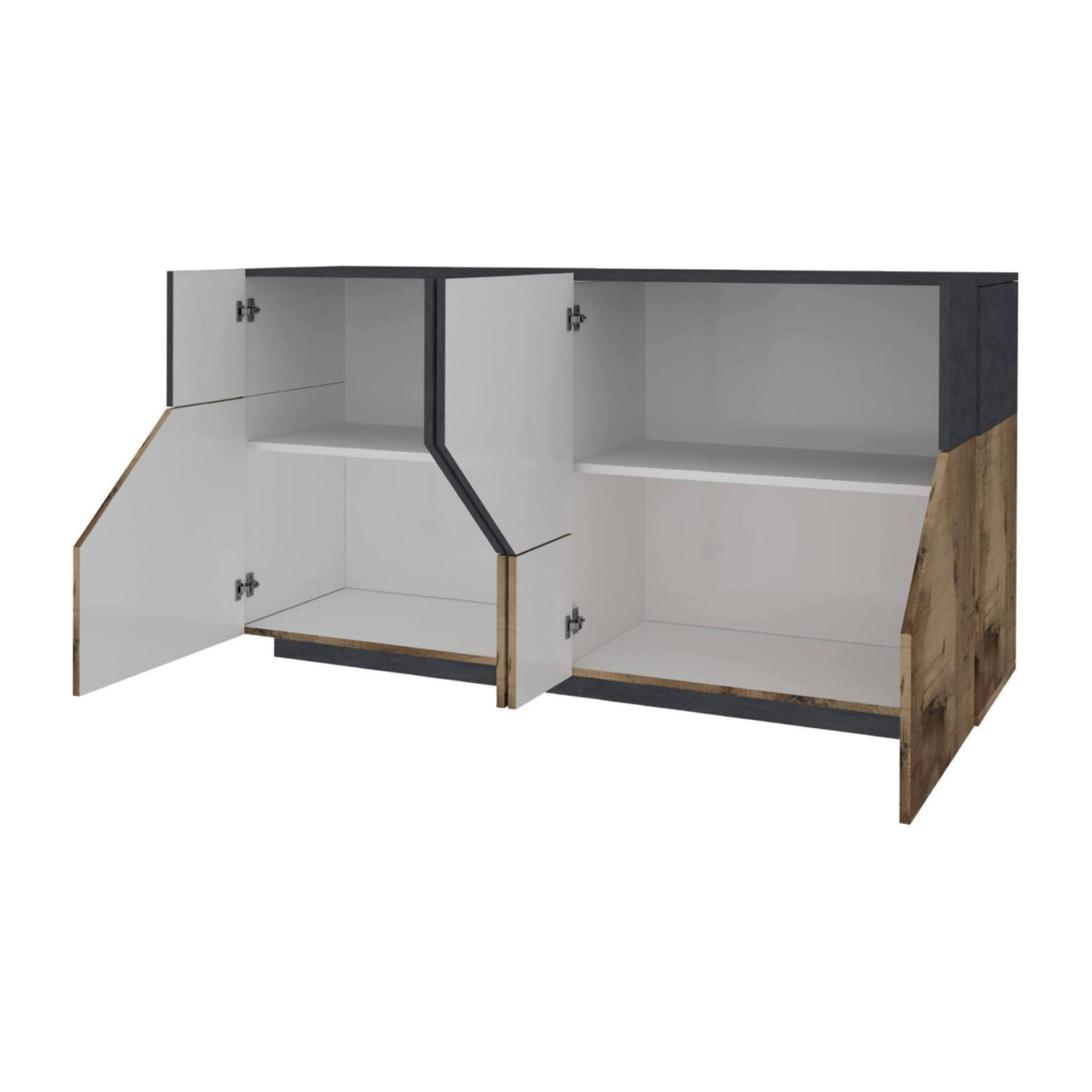 Credenza moderna a 4 ante geometriche, Made in Italy, Madia da cucina, Buffet di design da soggiorno, Cm 159x43h86, Ardesia e Acero