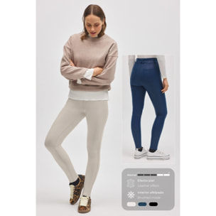 Pantaloni termici blu effetto pelle elasticizzata attillata