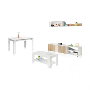 Pack salón con mesa de centro y mesa de comedor Alix Max Blanco Artik (Blanco Mate) - Natur