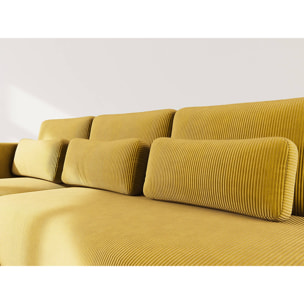 Mahina - canapé d'angle gauche 4 places convertible avec coffre en velours côtelé - Jaune