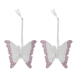 Décoration de sapin papillon x2 rose 8cm