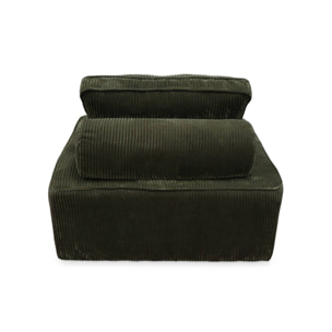 Lot de 2 chauffeuses pour canapé modulable velours côtelé vert foncé avec un coussin