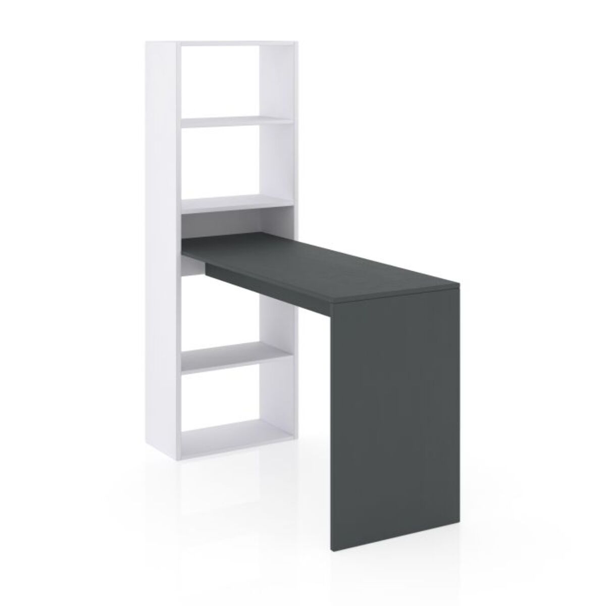 Mesa de escritorio con estantería Cosmic Blanco Artik (Blanco Mate) - Gris Antracita