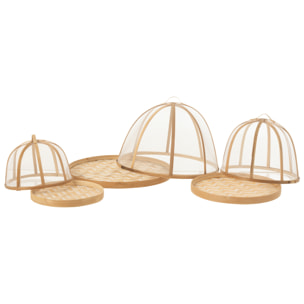 J-Line Set De 3 Plateau+Cloche Bambou Naturel/Blanc