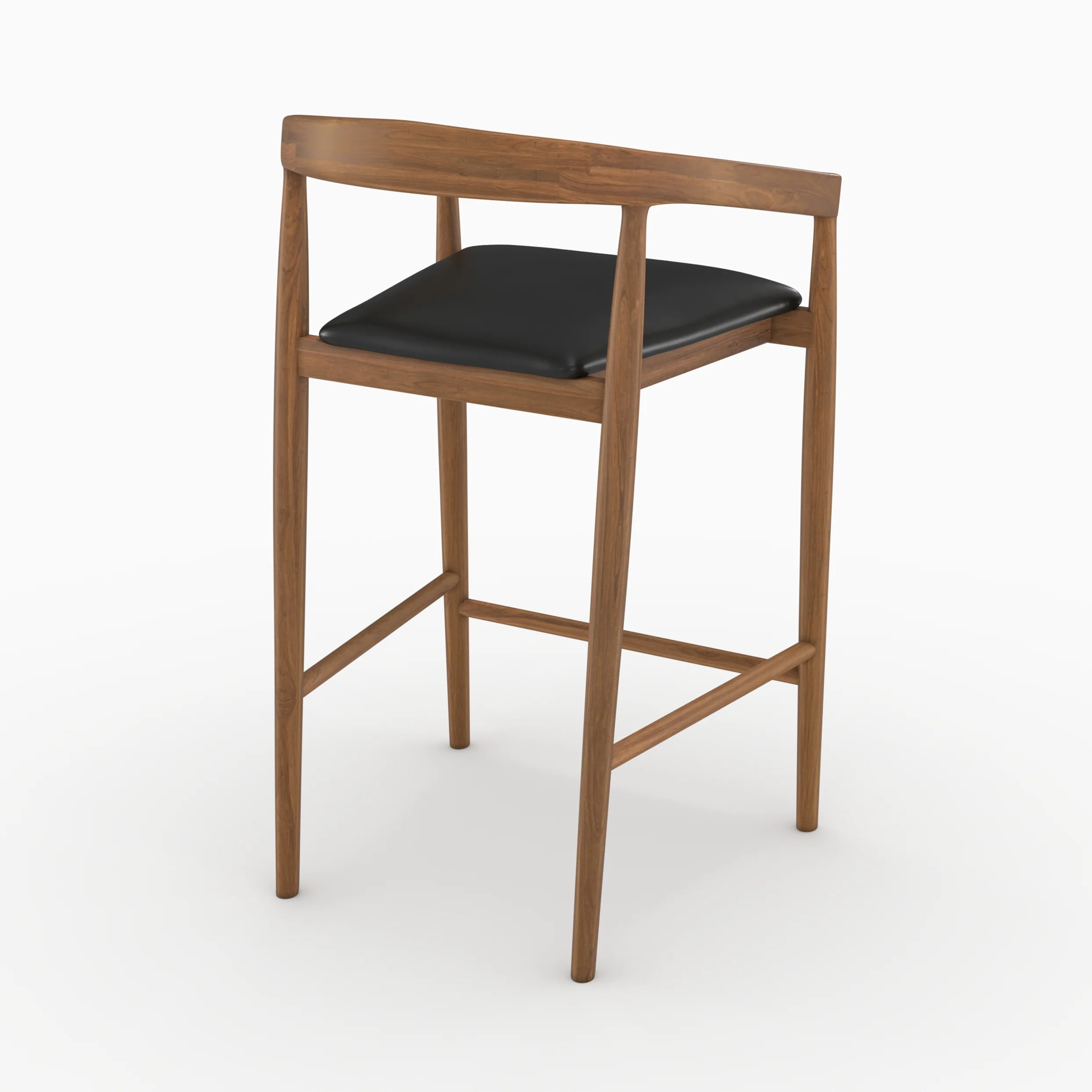 Lot de 2 chaises de bar 77 cm en teck vernis et assise en cuir noir - Bali