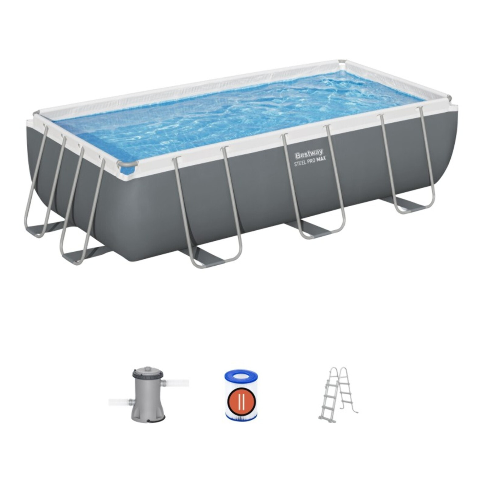 Bestway Piscine hors sol - Rectangulaire - Power Steel - Gris clair - 404 x 201 x 100 cm