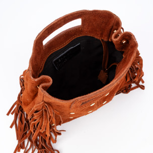 Barbata borsa a tracolla da donna. Pelle scamosciata autentica con borchie decorative.