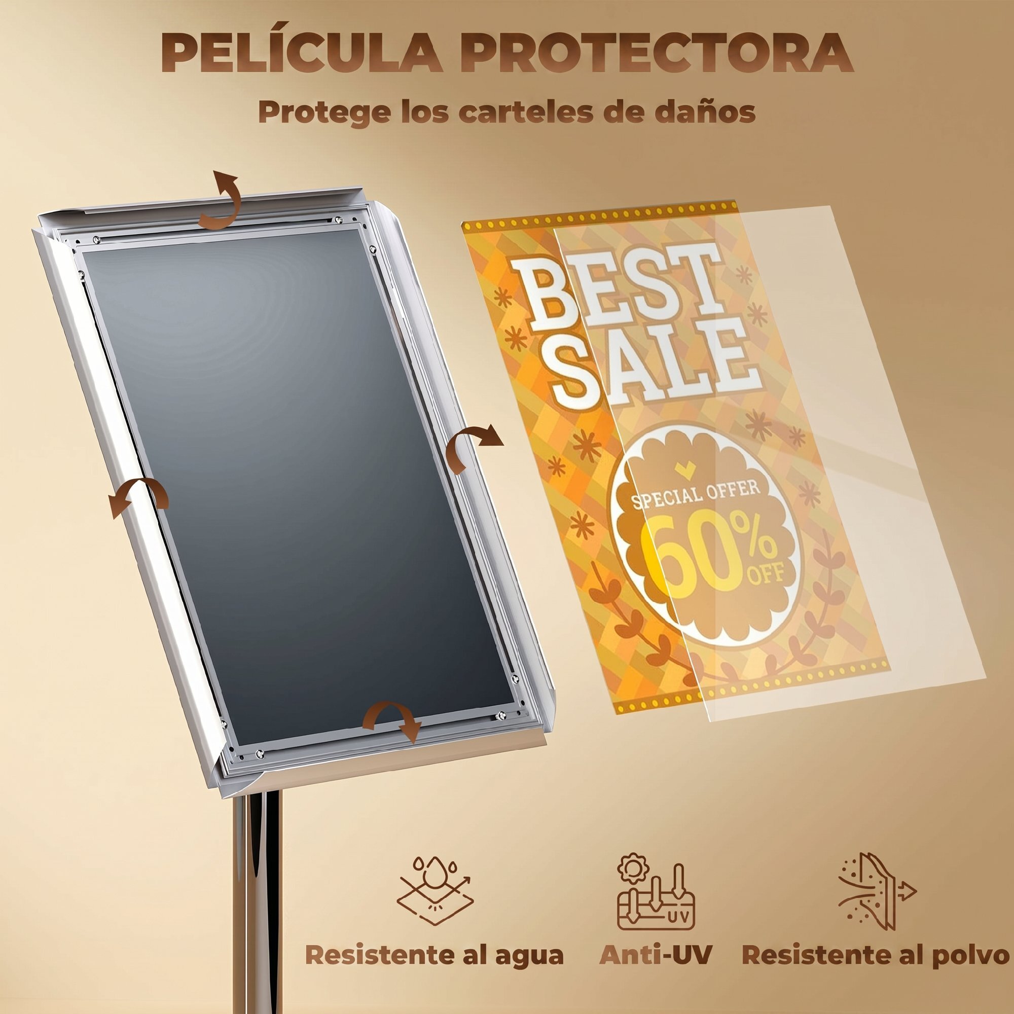 Soporte para Carteles A3, Soporte de Pantalla Altura Ajustable, Giratorio 360°, Marco de Aluminio y Acero Inoxidable, para Menú, Cartel Personalizado, Póster y Anuncio, Plata