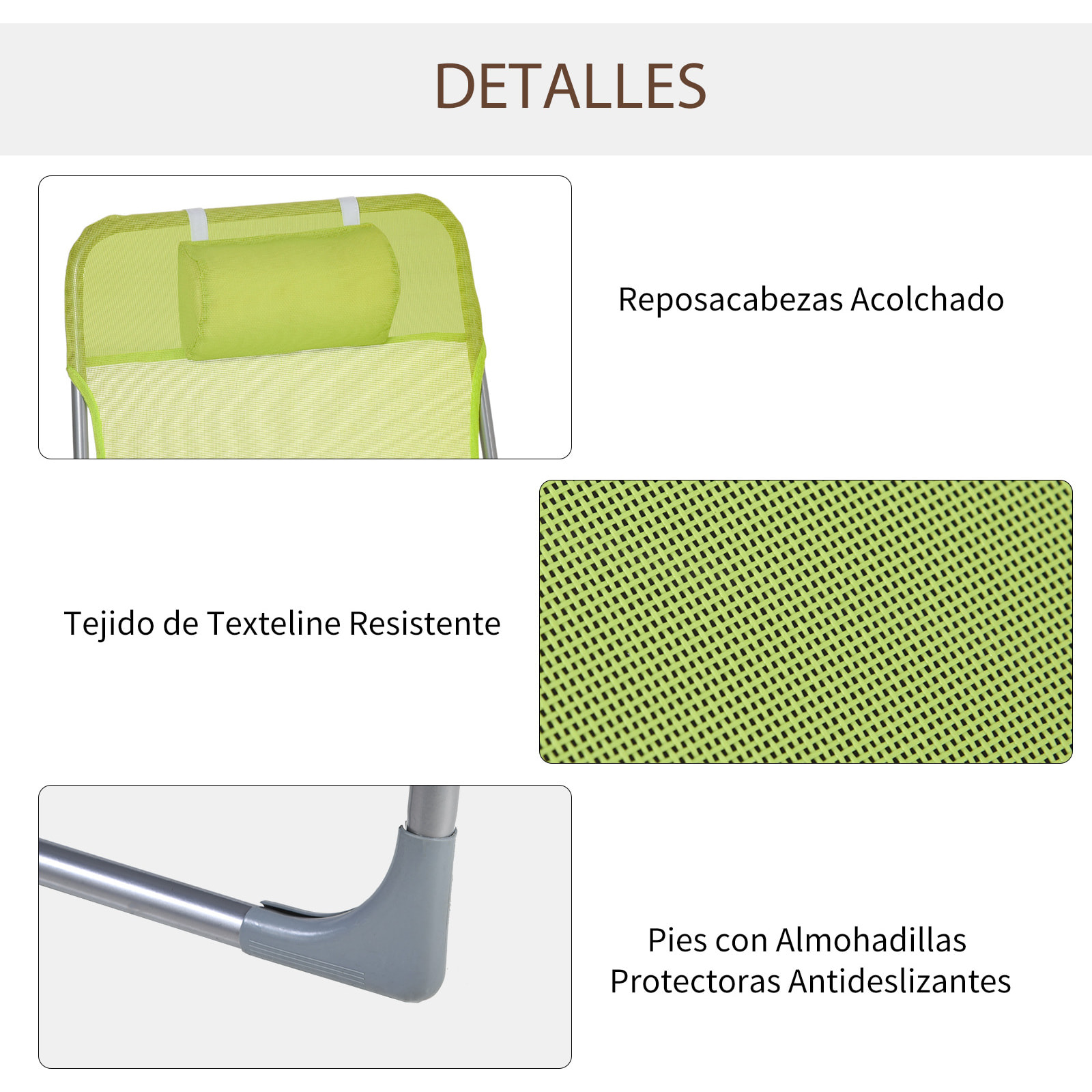 Tumbona Plegable y Reclinable con Reposacabezas y Respaldo Ajustable Verde