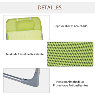 Tumbona Plegable y Reclinable con Reposacabezas y Respaldo Ajustable Verde