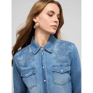 Oltre - Camisa vaquera lavada a la piedra - Light - blue