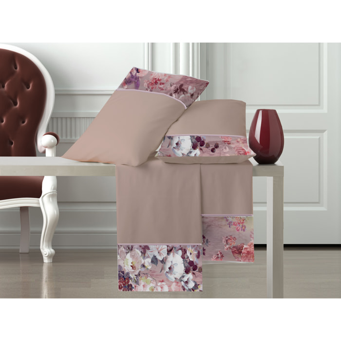 Completo letto Armonie IPERSAN Puro Cotone Flora Tortora