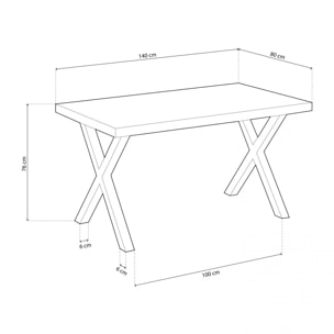 Mesa de comedor fija con patas metálicas en negro y roble salvaje 140x80cm X-Loft Roble salvaje - Negro