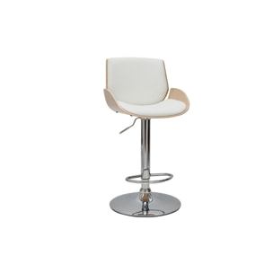 Tabouret de bar relevable blanc et bois clair VESPER