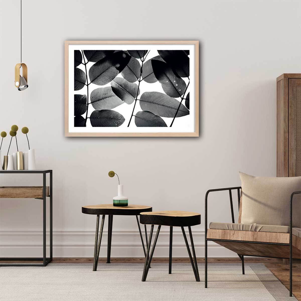 Affiche reproduction experiments with leaves i Affiche + cadre en bois - Chêne