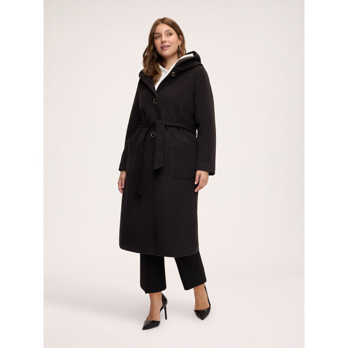 Fiorella Rubino - Cappotto lungo con cappuccio - Nero