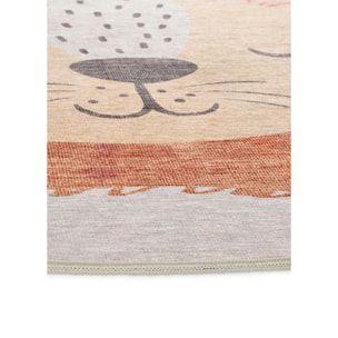 CANDY Alfombra redonda infantil lavable con león caldera, 120Ø cm