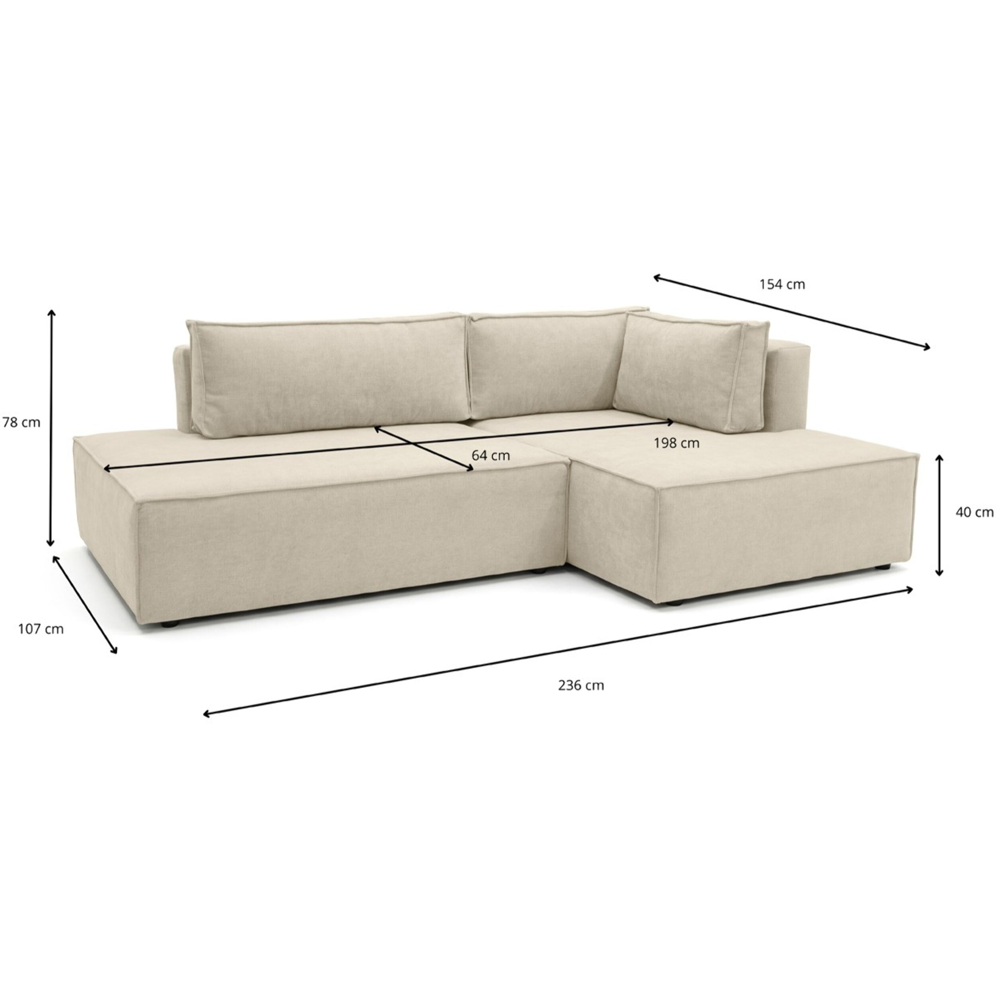 Canapé d'angle à droite convertible 3 places en tissu chenille - BARANI