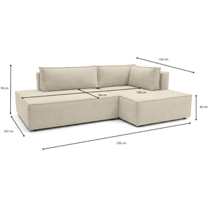 Canapé d'angle à droite convertible 3 places en tissu chenille - BARANI