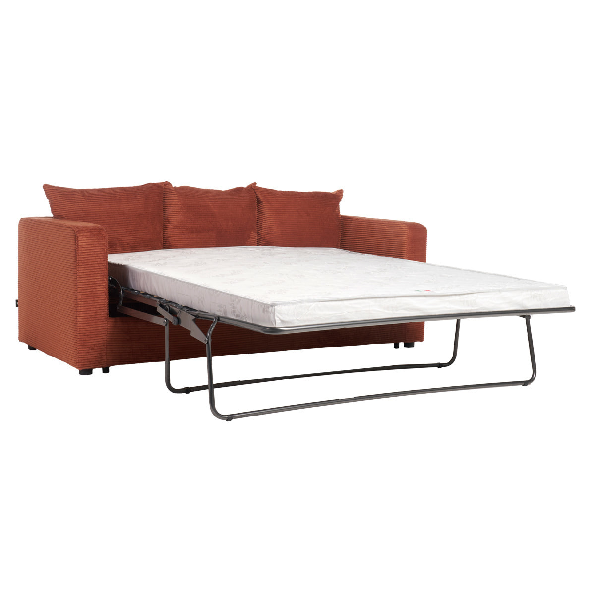 Canapé convertible 3 places en tissu velours côtelé terracotta avec matelas 13 cm BACIO