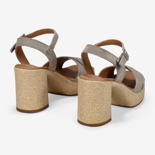 Sandalias taupe en piel con tacón efecto esparto