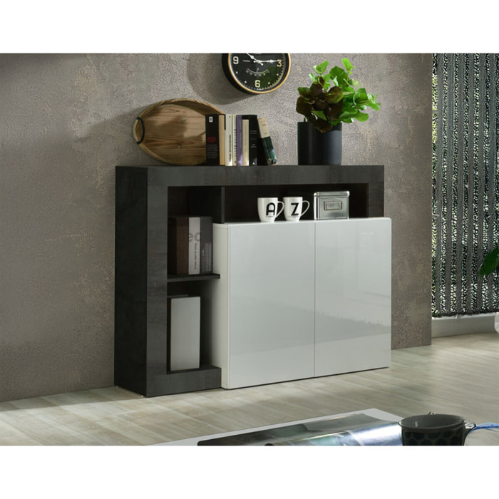 Lou - buffet bas - 2 portes - 108 cm - Gris / Blanc