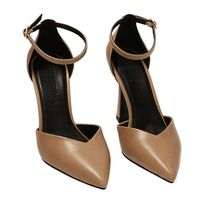 Décolleté cinturino beige, tacco 9,5 cm